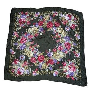Vintage  floral silk rolled edge scarf bag accessory head scarf hijab babushka